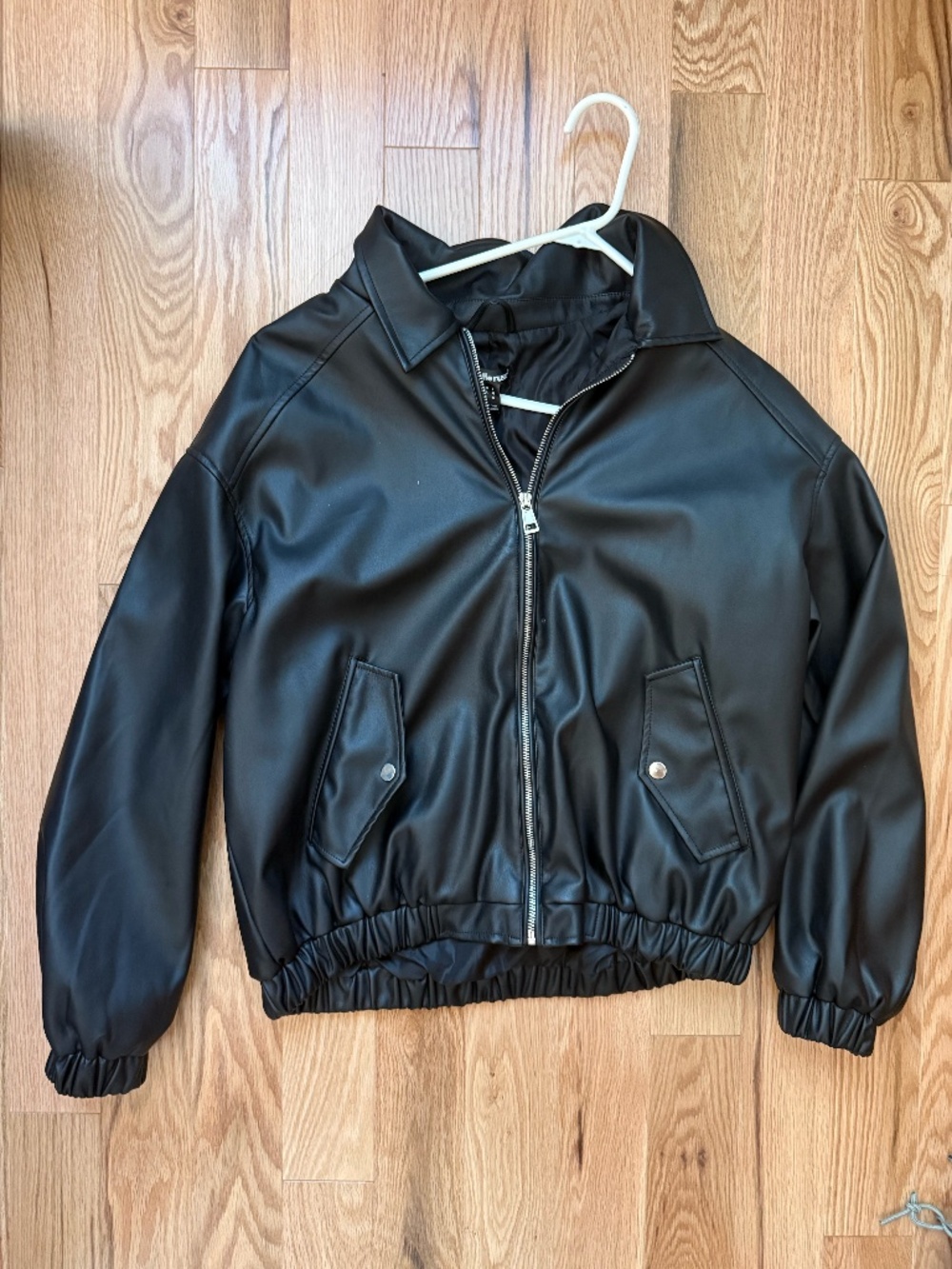Black Bomber Faux Leather Jacket, L